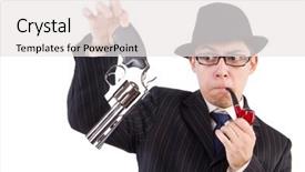  Presentation with black and white film strip - Audience pleasing theme consisting of fashion modeling googles - funny gentleman in striped suit backdrop and a  colored foreground