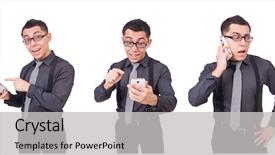  Presentation with man in suit and tie - Amazing theme having fashion modeling googles - young man wearing suit isolated backdrop and a  colored foreground