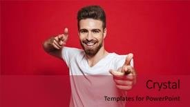  Presentation with happy image - Slide deck consisting of fashion neat - image of handsome happy young background and a  colored foreground