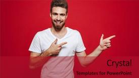  Presentation with happy image - Colorful slide deck enhanced with fashion neat - image of handsome happy young backdrop and a  colored foreground