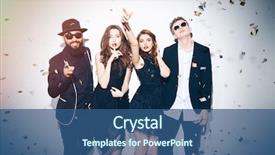  Presentation with friends - Presentation theme featuring confetti happy birthday - group of attractive young friends background and a ocean colored foreground