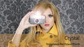  Presentation with collage of retro camera - PPT layouts with fashion photographer retro camera reporter background and a gold colored foreground