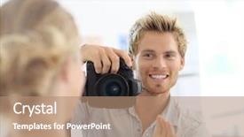  Presentation with shooting - Audience pleasing slides consisting of fashion photographer shooting model in studio backdrop and a coral colored foreground