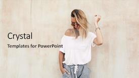  Presentation with white blank notebook silver - Amazing PPT layouts having hipster girl wearing blank white t-shirt and grey pants posing against street wall blank mockup for tshirt print store backdrop and a lemonade colored foreground