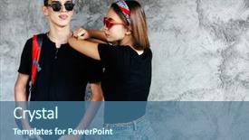  Presentation with teen girl - Cool new slide deck with blank black t-shirt jeans backdrop and a ocean colored foreground