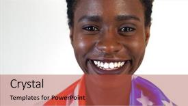  Presentation with strong black woman - PPT layouts enhanced with fashion politics - american young black woman celebrating background and a  colored foreground