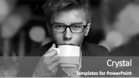  Presentation with elegant man in glasses optics - PPT theme consisting of fashion politics - young elegant man drinking coffee background and a  colored foreground