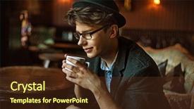  Presentation with coffee - Beautiful PPT theme featuring fashion politics - young elegant man drinking coffee backdrop and a  colored foreground