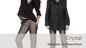  Presentation with trousers - Theme with fashion portrait of a girls in trousers and autumn coat background and a light gray colored foreground