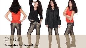  Presentation with trousers - Slides having fashion portrait of a girls in trousers and autumn coat background and a coral colored foreground