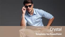  Presentation with mens fashion portrait - PPT theme featuring fashion portrait of handsome young background and a coral colored foreground
