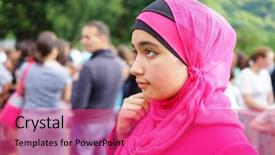  Presentation with muslim - Audience pleasing presentation design consisting of muslimah model fashionable dress - fashion portrait of young beautiful backdrop and a red colored foreground