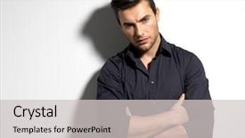  Presentation with black man fashion - Presentation theme having fashion portrait of young man background and a light gray colored foreground