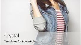  Presentation with processing - Presentation theme enhanced with fashion portrait of young pretty hipster woman with long hairs wearing stylish outfit special fashion color processing background and a white colored foreground