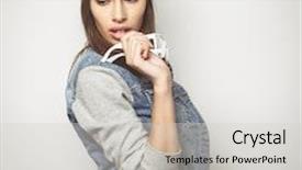  Presentation with processing - Presentation theme featuring fashion portrait of young pretty hipster woman with long hairs wearing stylish outfit special fashion color processing background and a light gray colored foreground