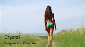  Presentation with beautiful green - Amazing PPT layouts having fashion pout - beautiful slim model backdrop and a gold colored foreground