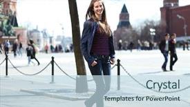  Presentation with sad woman walking - Presentation design consisting of fashion pout - beautiful young woman walking background and a  colored foreground