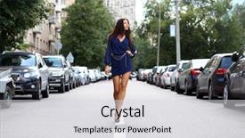  Presentation with street - Presentation theme featuring fashion pout - beautiful young woman walking background and a light gray colored foreground