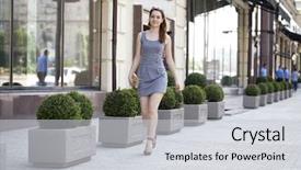  Presentation with street - Slide set having fashion pout - beautiful young woman walking background and a light gray colored foreground