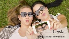  Presentation with best - Theme enhanced with fashion pout - female best friends lying background and a  colored foreground