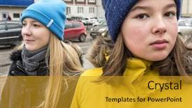  Presentation with street - Presentation theme having fashion pout - two teenage girls background and a  colored foreground