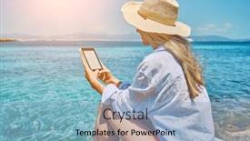  Presentation with lifestyle - Presentation theme consisting of fashion-pretty-woman-outdoors-lifestyle background and a light blue colored foreground