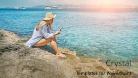  Presentation with lifestyle - Presentation design having fashion-pretty-woman-outdoors-lifestyle background and a coral colored foreground