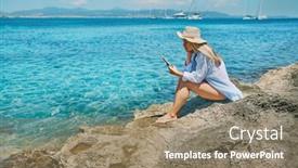  Presentation with lifestyle - Presentation design consisting of fashion-pretty-woman-outdoors-lifestyle background and a coral colored foreground