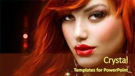 Presentation with fashion - Presentation theme enhanced with fashion red haired girl portrait background and a tawny brown colored foreground