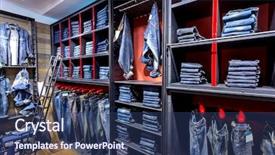  Presentation with jeans - Cool new PPT layouts with retail - jeans shirts at shelf backdrop and a ocean colored foreground