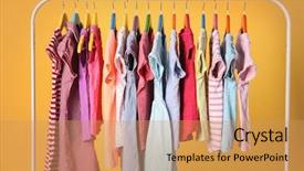  Presentation with clothes - PPT layouts having fashion retailer - hangers with colourful clothes background and a yellow colored foreground