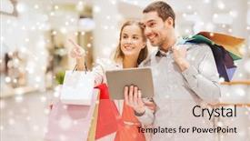  Presentation with people mall - Presentation theme with fashion retailer - sale consumerism technology and people background and a coral colored foreground