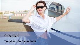  Presentation with runway fashion - Amazing theme having fashion runway - happy charming young woman standing backdrop and a  colored foreground