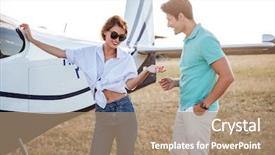  Presentation with young happy couple - Slides with fashion runway - happy young couple standing background and a  colored foreground