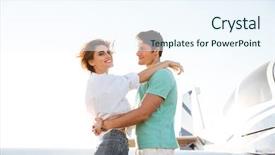  Presentation with young happy couple - Colorful PPT theme enhanced with fashion runway - happy young couple standing backdrop and a  colored foreground
