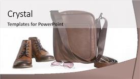  Presentation with leather bag - Amazing PPT layouts having fashion runway - set of small brown leather backdrop and a light gray colored foreground