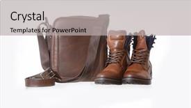  Presentation with leather shoes - Presentation theme enhanced with fashion runway - small brown leather bag background and a light gray colored foreground