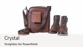  Presentation with leather shoes - PPT theme with fashion runway - small brown leather bag background and a light gray colored foreground