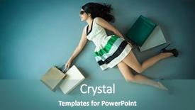  Presentation with fashion shoes - Colorful presentation theme enhanced with fashion shoes - flying girl with packages backdrop and a seafoam green colored foreground