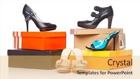  Presentation with fashion shoes - Slides consisting of fashion shoes on the boxes background and a yellow colored foreground