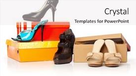  Presentation with fashion shoes - Presentation theme having fashion shoes on the boxes isolated on a white background background and a light gray colored foreground