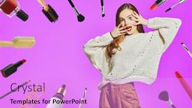  Presentation with joy - PPT theme enhanced with fashion-shot-beautiful-emotional-girl background and a lilac colored foreground