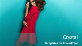  Presentation with fashion show for cancer awarness - Beautiful PPT theme featuring fashion shot of a woman backdrop and a ocean colored foreground