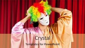  Presentation with actor - Beautiful PPT theme featuring fashion shows - actor with maks backdrop and a yellow colored foreground