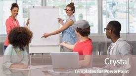  Presentation with self esteem for a college student - Audience pleasing presentation theme consisting of fashion student giving a presentation backdrop and a gray colored foreground