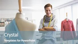  Presentation with design fashion - PPT layouts featuring fashion student sitting with arms background and a seafoam green colored foreground