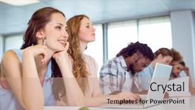  Presentation with college students - Cool new presentation theme with fashion students taking notes backdrop and a coral colored foreground