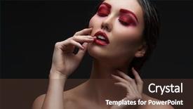  Presentation with manicure - PPT theme featuring fashion studio shot of beautiful woman with stylish red makeup and manicure background and a tawny brown colored foreground