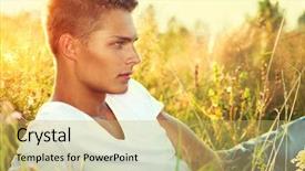  Presentation with man in nature - Beautiful PPT theme featuring fashion style - handsome guy lying backdrop and a yellow colored foreground