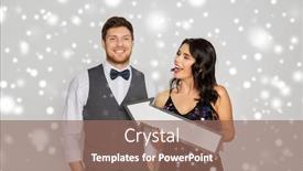  Presentation with festive - Slides with fashion style and direction concept - happy couple in festive clothes with big arrow over grey background and snow background and a violet colored foreground